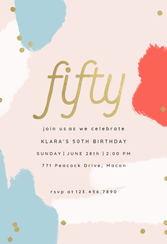 Color splash 50 - birthday invitation