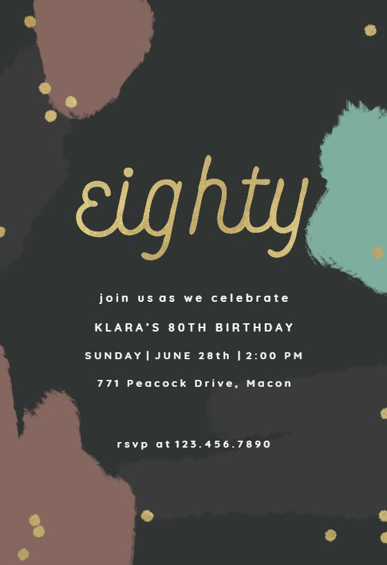 Color splash 80 -  invitación de cumpleaños
