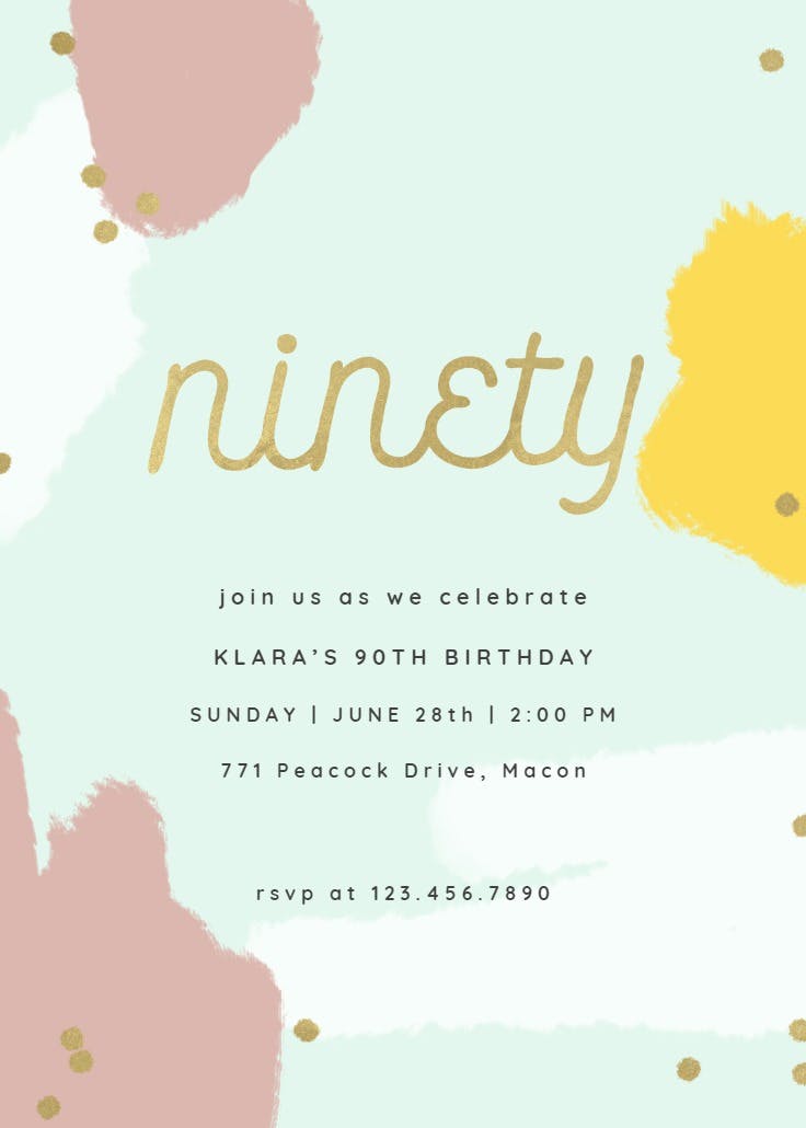 Color splash 90 - birthday invitation