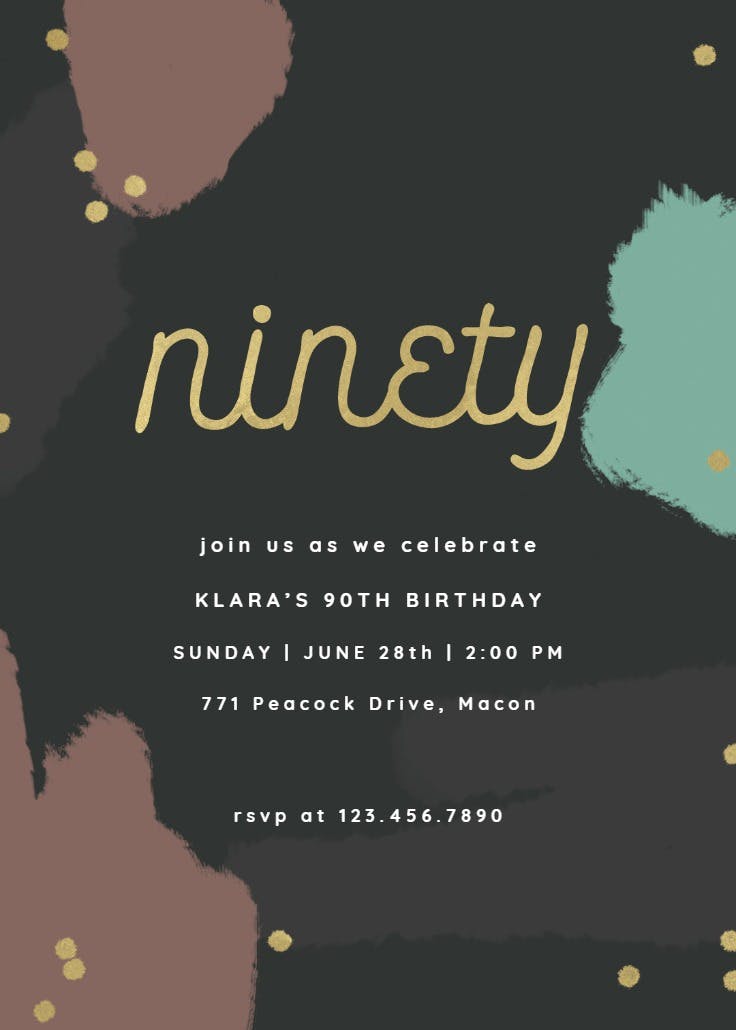 Color splash 90 - birthday invitation