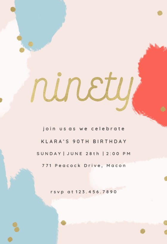 Color splash 90 - birthday invitation