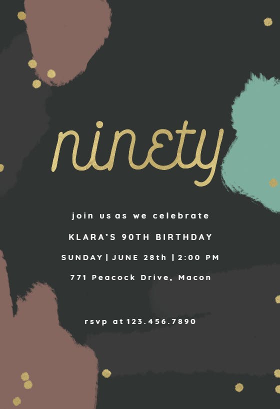 Color splash 90 -  invitación de cumpleaños