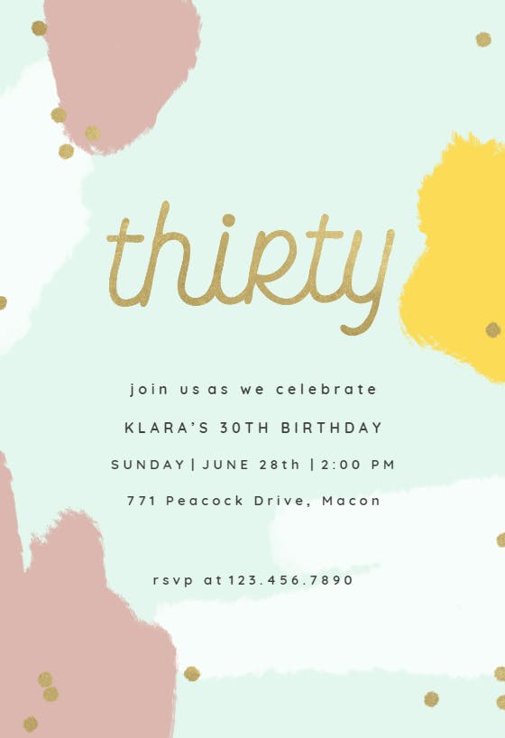 Color splash 30 -  invitación de cumpleaños