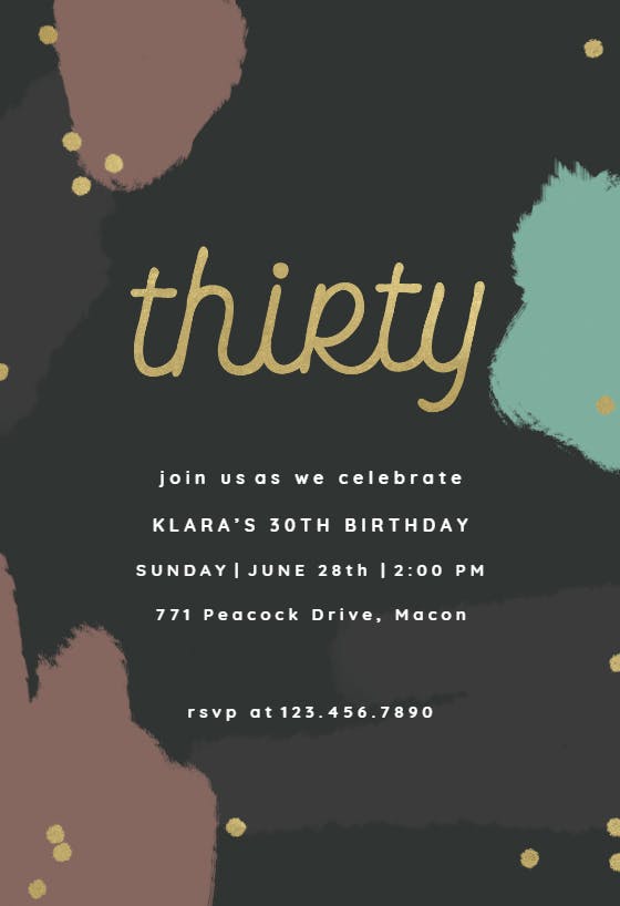 Color splash 30 -  invitación de cumpleaños
