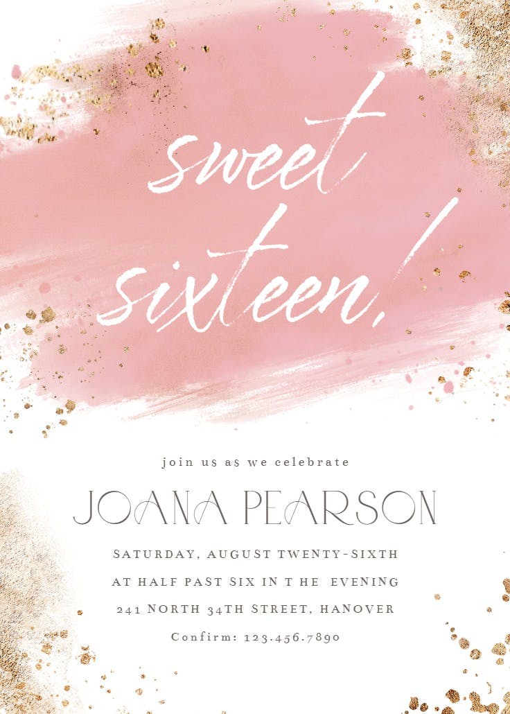 Cream and indigo watercolor - sweet 16 invitation