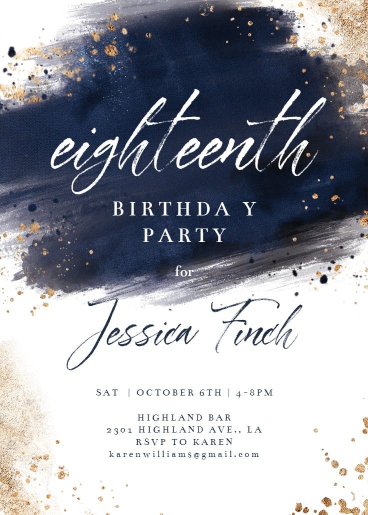 Cream and indigo watercolor - birthday invitation