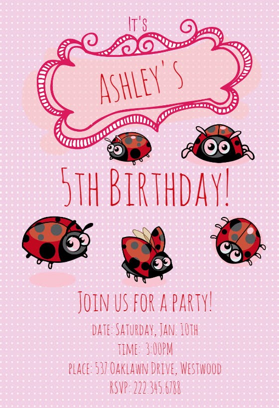 Cute ladybugs - birthday invitation
