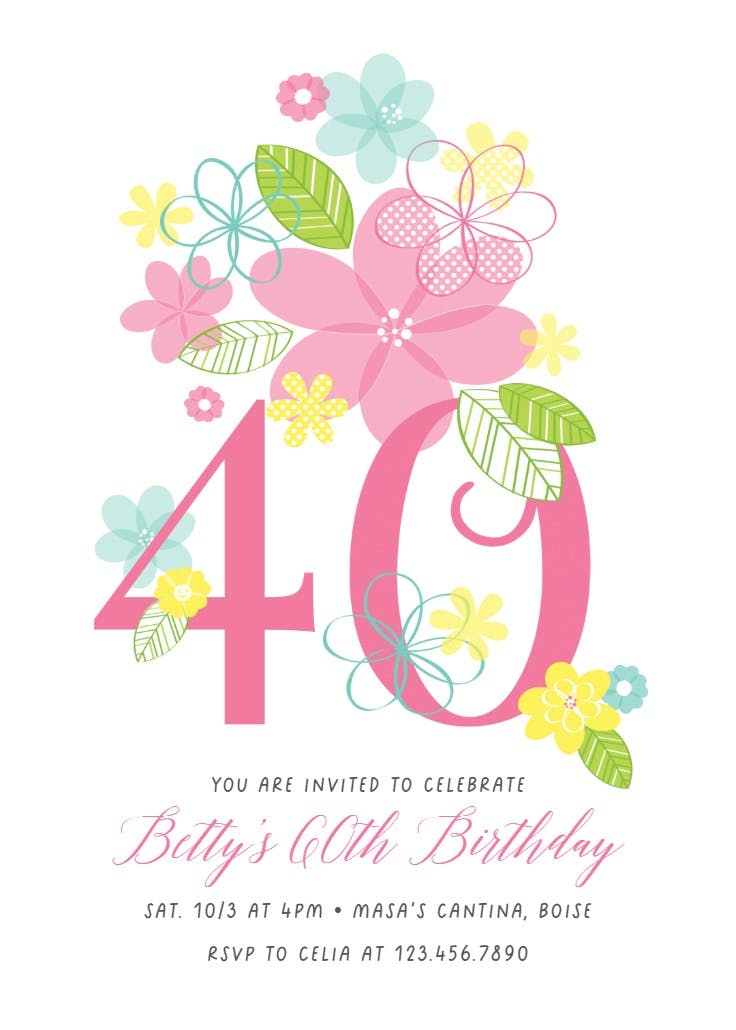 Dancing daisies 40 - birthday invitation