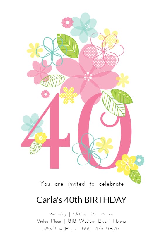 Dancing daisies 40 - birthday invitation