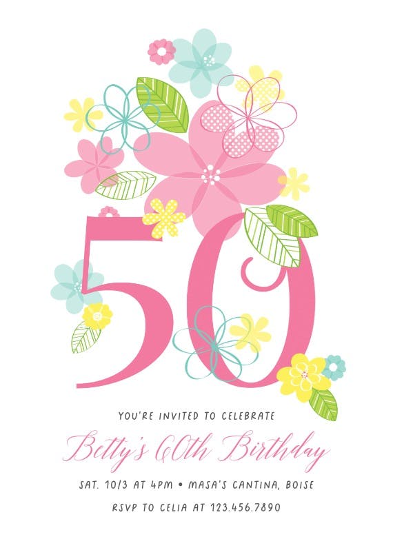 Dancing daisies 50 - birthday invitation