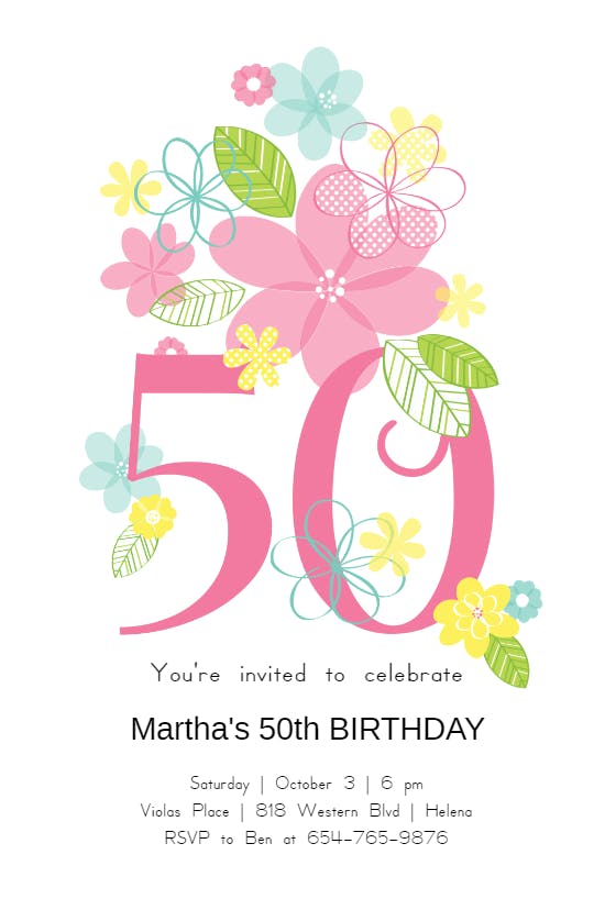 Dancing daisies 50 - birthday invitation