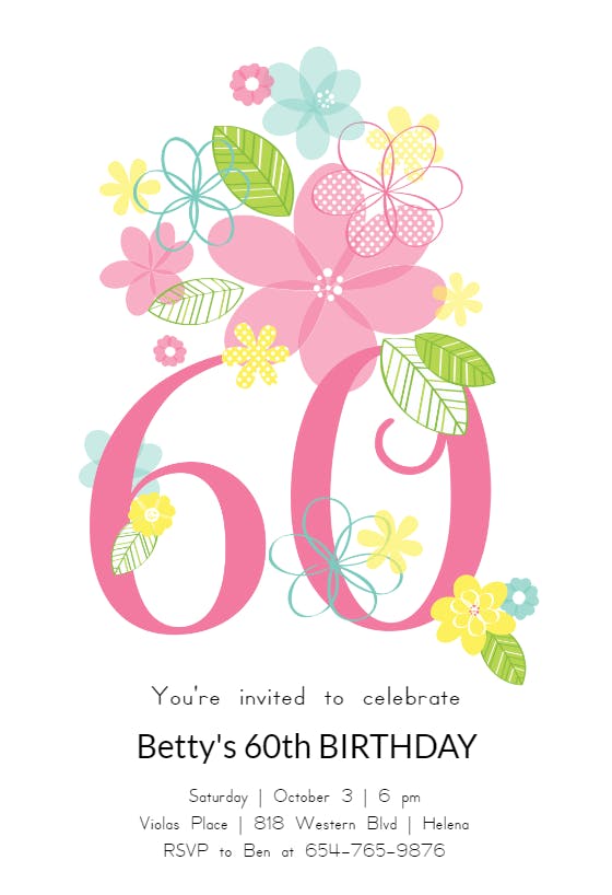 Dancing daisies 60 - birthday invitation
