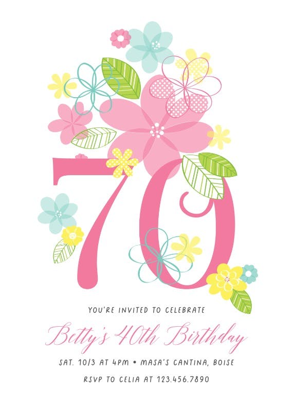 Dancing daisies 70 - birthday invitation