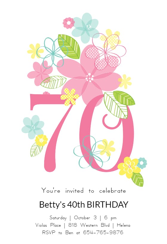 Dancing daisies 70 - birthday invitation