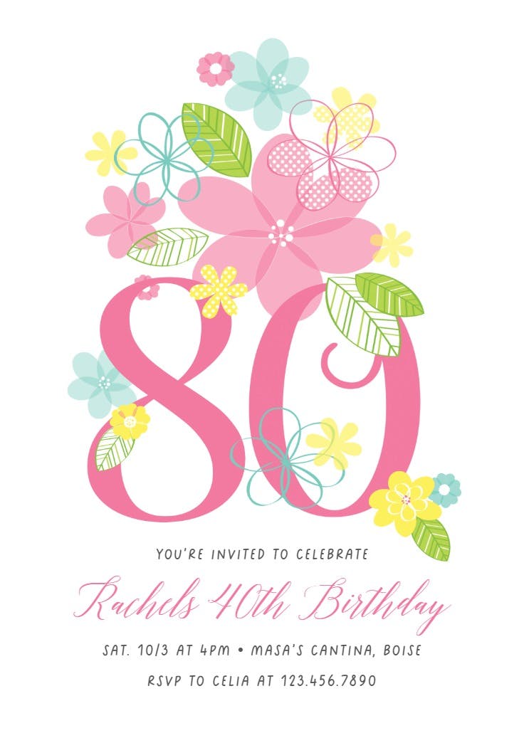 Dancing daisies 80 - birthday invitation