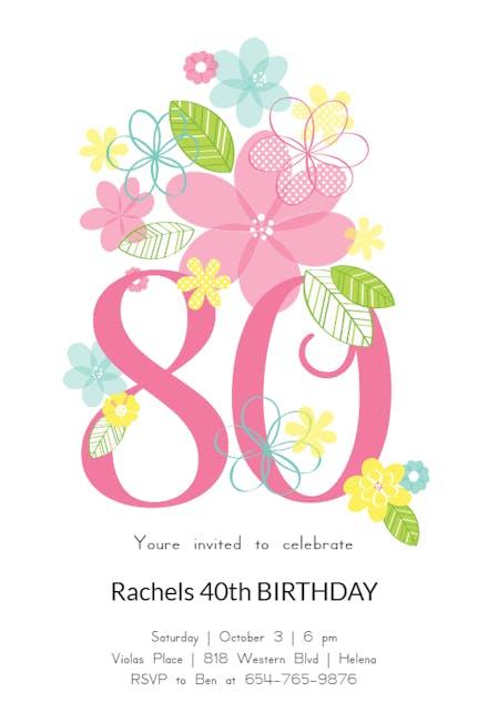 Dancing Daisies 80 - Birthday Invitation
