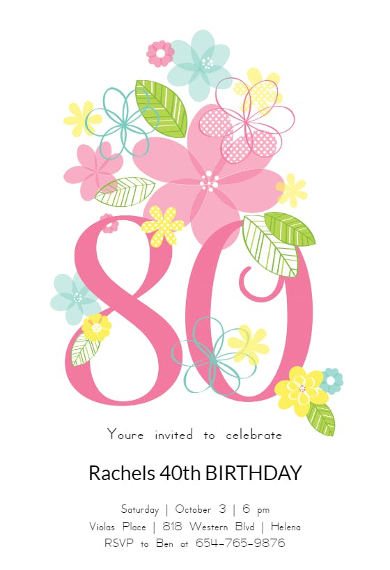 Dancing daisies 80 - birthday invitation