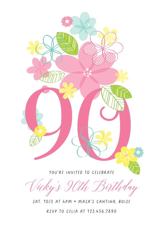 Dancing daisies 90 - birthday invitation