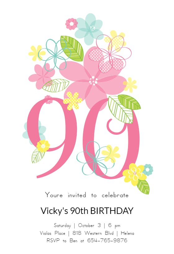 Dancing daisies 90 - birthday invitation