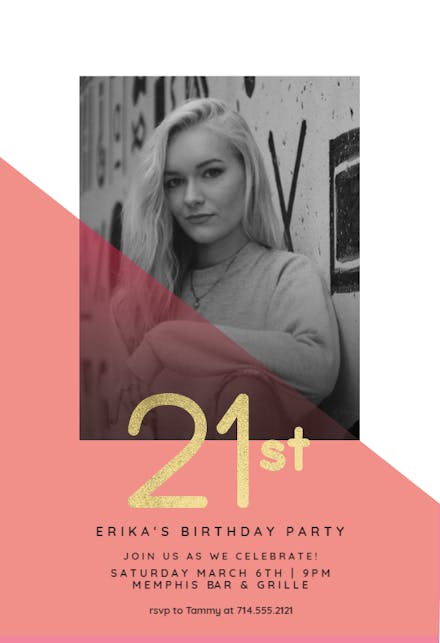 Diagonal Split 21 - Birthday Invitation Template (Free) | Greetings Island