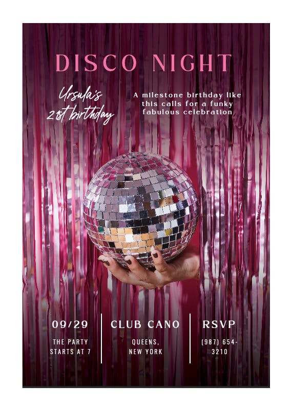 Disco night - birthday invitation