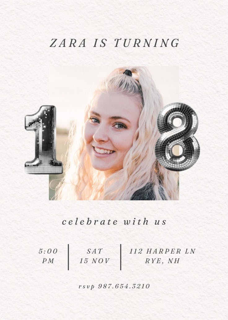Disco numbers 18 - birthday invitation