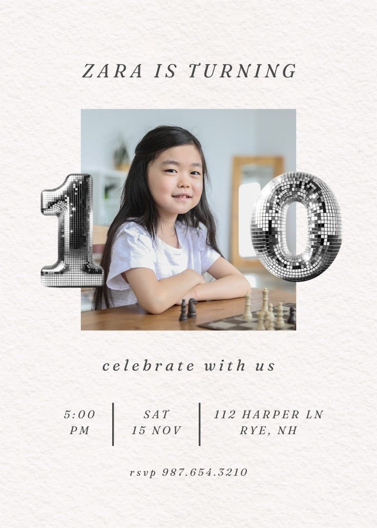 Disco numbers 10 - birthday invitation