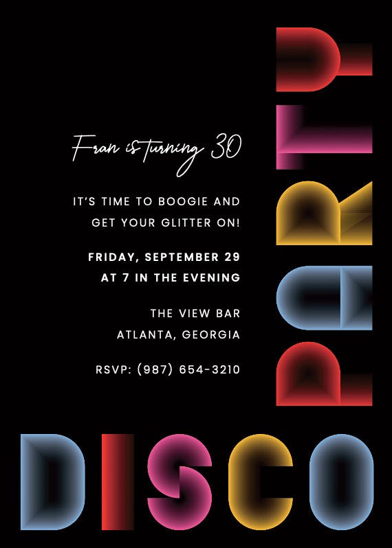 Disco party adults - printable party invitation