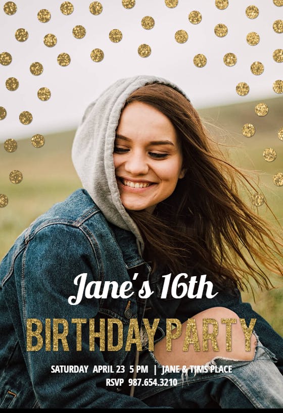 Dots-all-over 16 -  invitación de cumpleaños