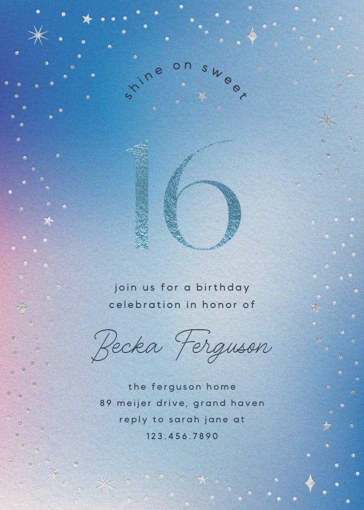 Dreamy night - sweet 16 invitation