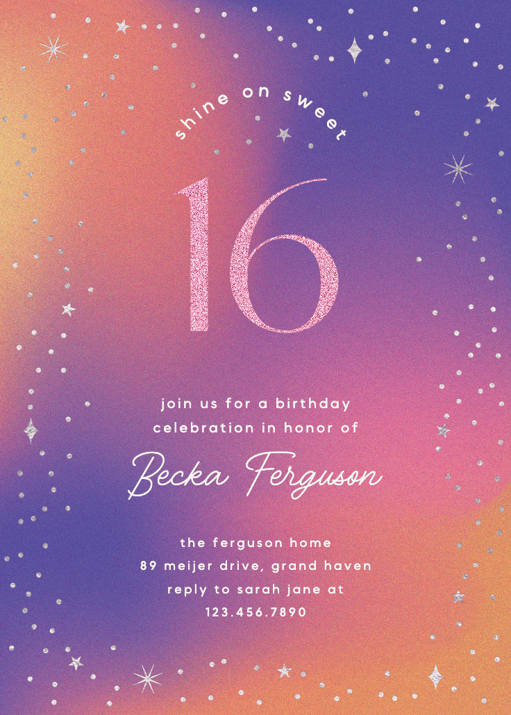 Dreamy night - sweet 16 invitation