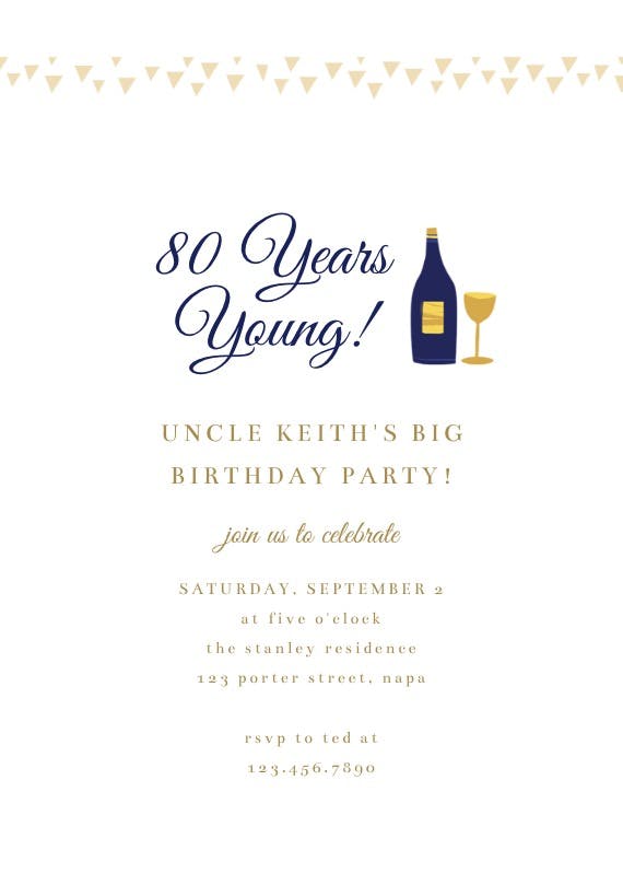 Eighty years young - invitación de cumpleaños
