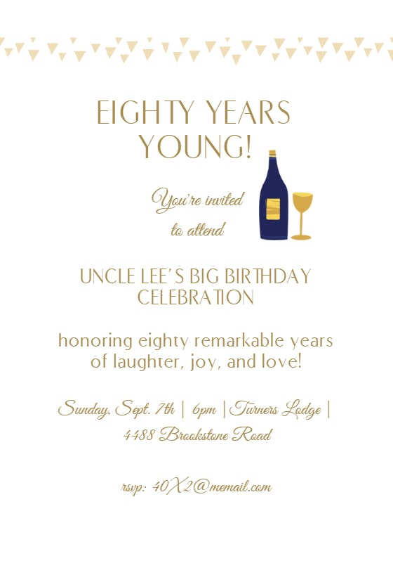 Eighty years young -  invitación de cumpleaños