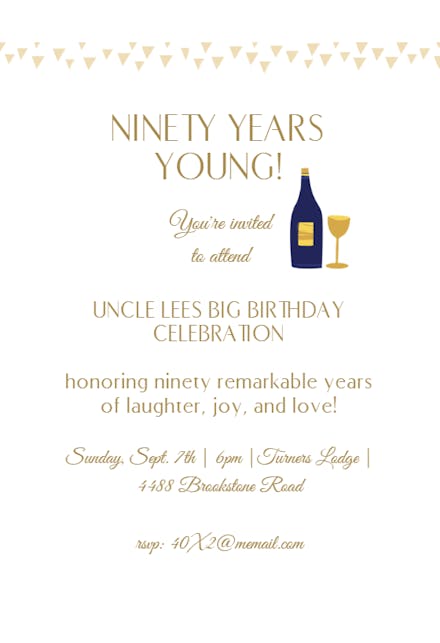 Ninety Years Young - Birthday Invitation