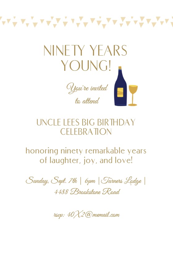 Ninety years young -  invitación de cumpleaños