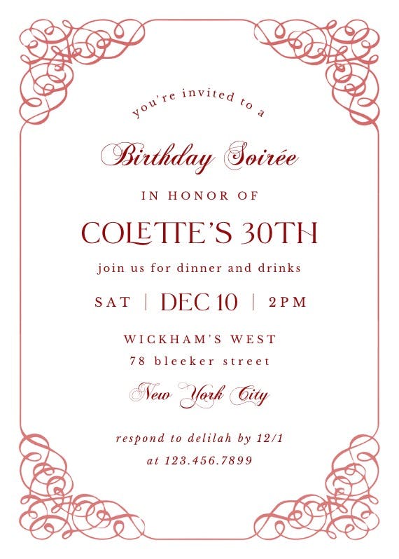 Elaborate lines - birthday invitation