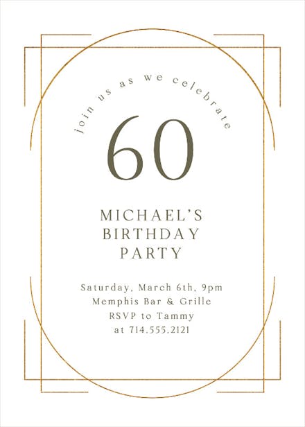 Elegant 60 - Birthday Invitation Template (Free) | Greetings Island