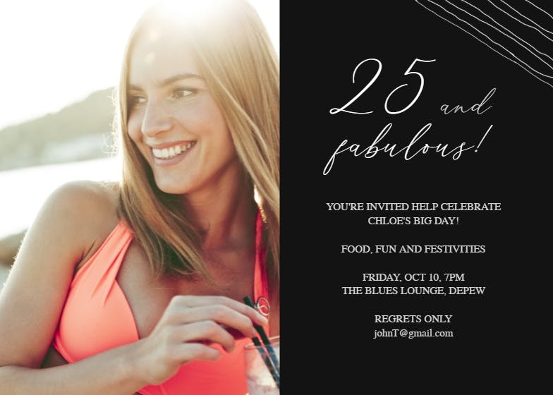 Fab 25 - invitación de cumpleaños