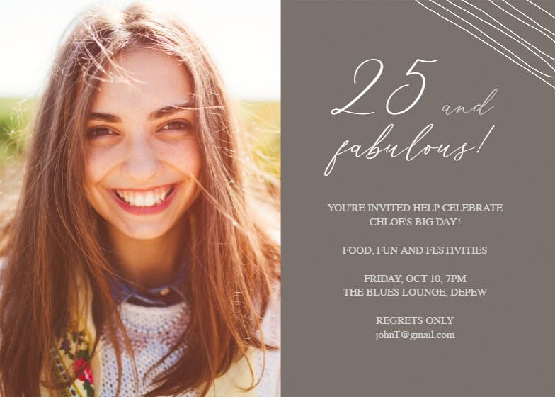 Fab 25 - invitación de cumpleaños