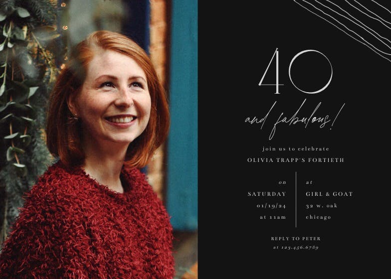 Fab 40 - invitación de fiesta de cumpleaños con foto