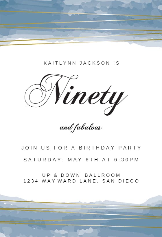 Fabulous ninety - birthday invitation