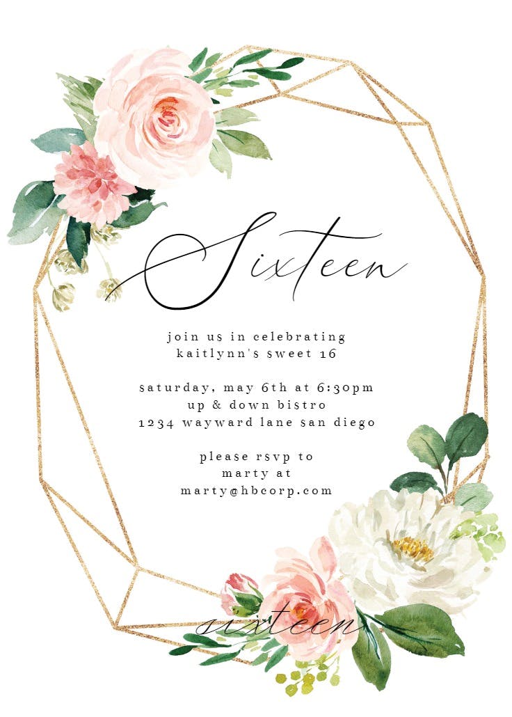 Floral polygon frame - invitación de cumpleaños