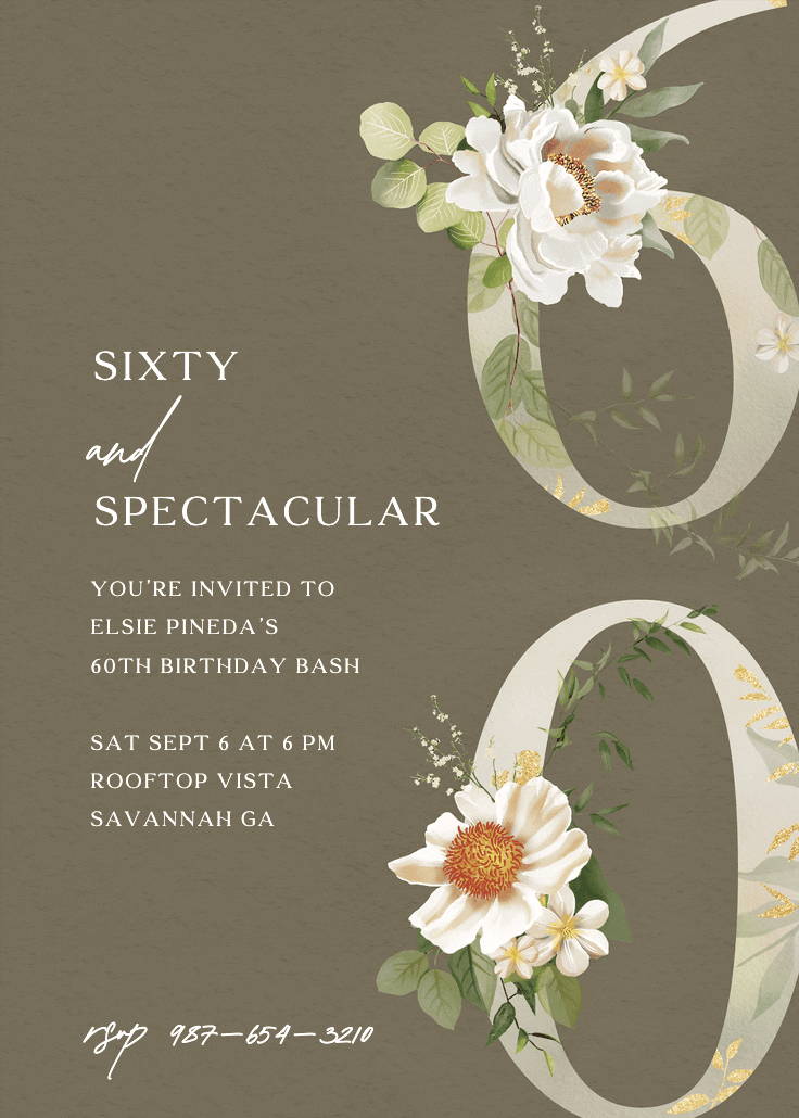 Flowers and greens - birthday invitation