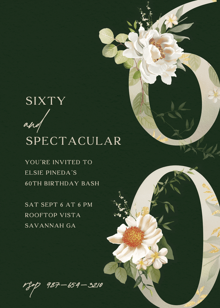 Flowers and greens - birthday invitation