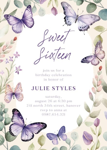 Flutter by - sweet 16 invitation