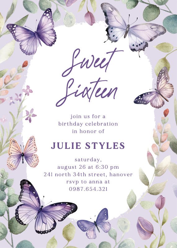 Flutter by - sweet 16 invitation