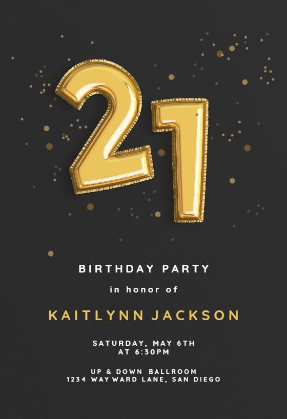 21st foil balloons -  invitación de cumpleaños