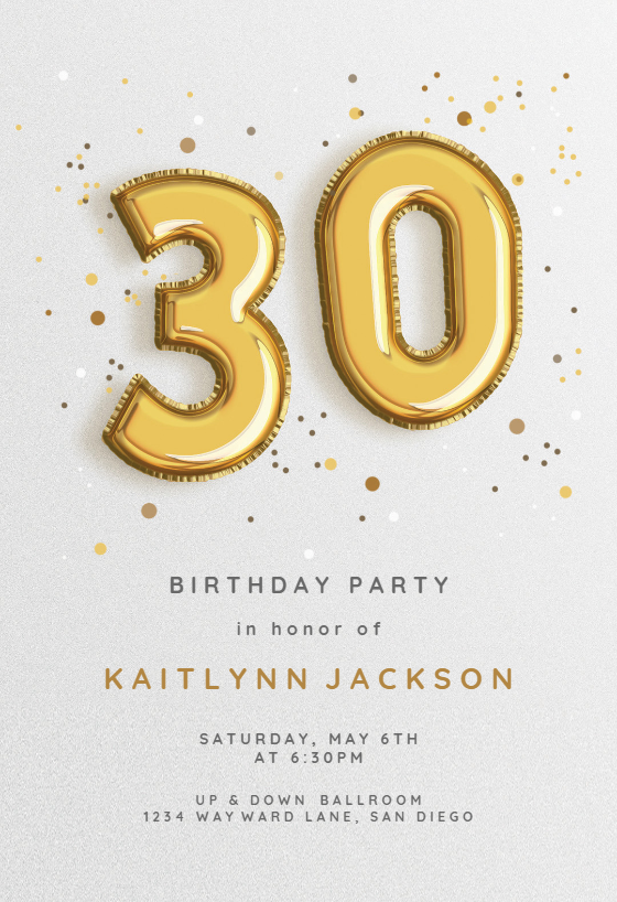 love send to cards (Free Invitation 30th Birthday balloons  Template Foil