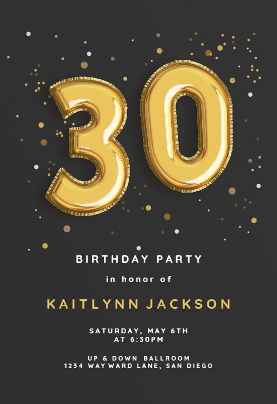 30th foil balloons -  invitación de cumpleaños