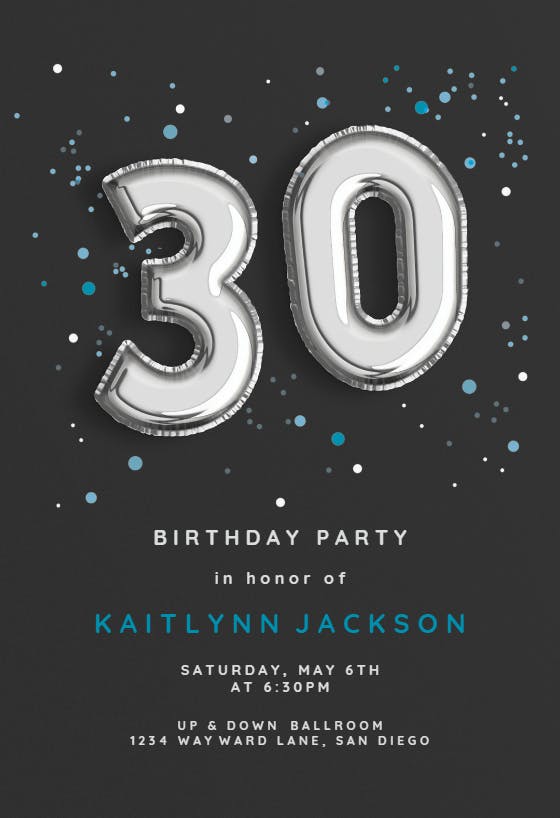 30th foil balloons - birthday invitation
